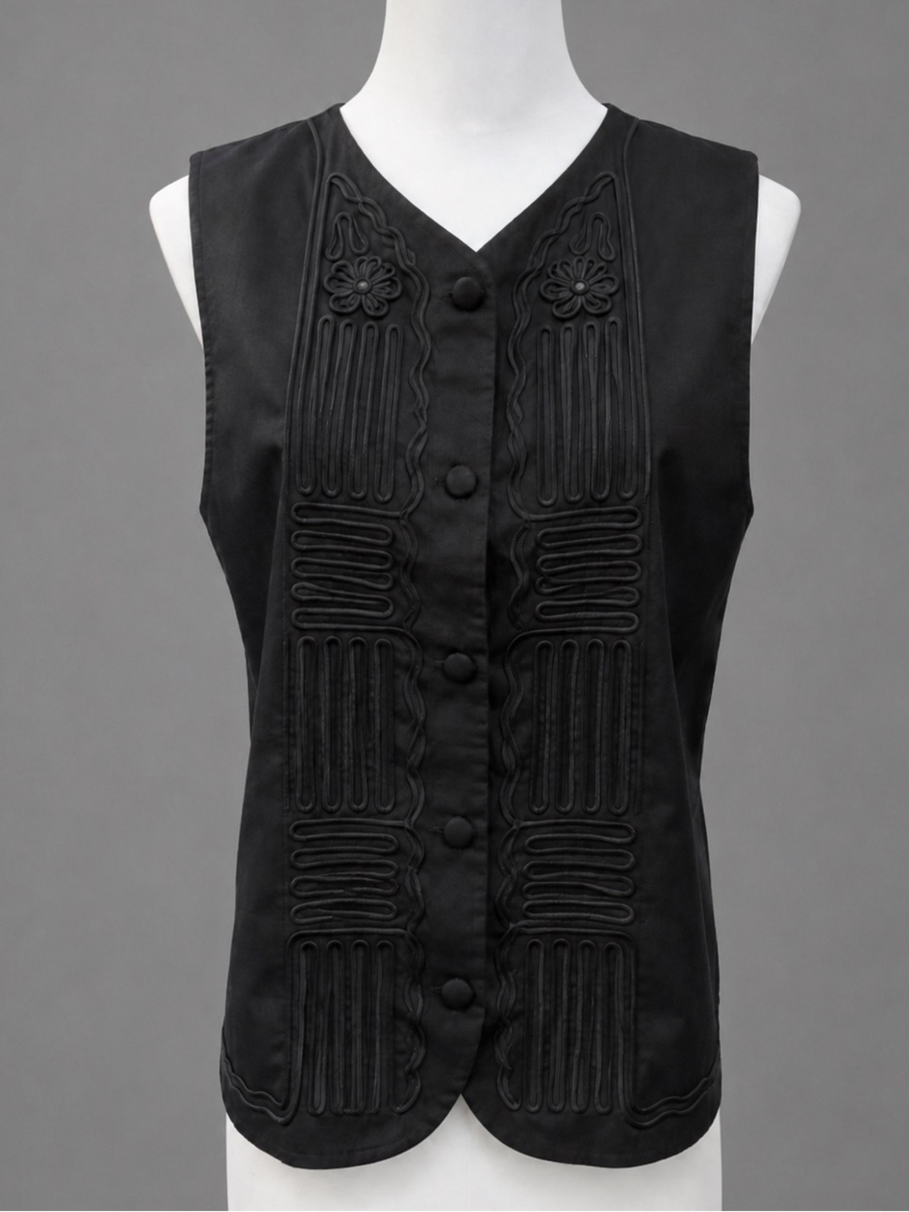 CAROLE LITTLE sz 4 Black Lined Asian BoHo Vintage Vest